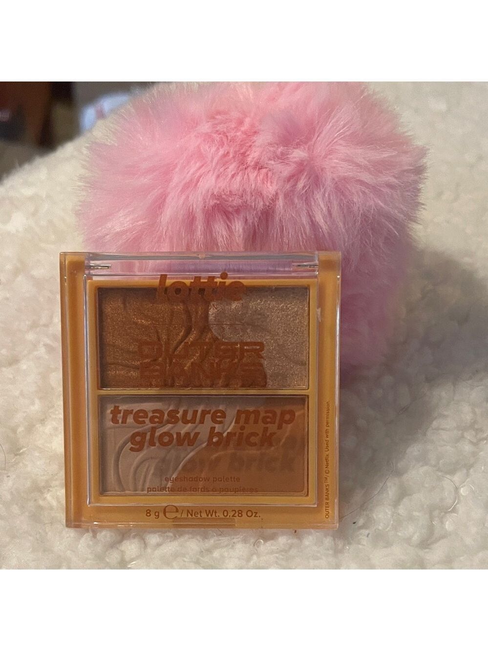 Lottie London Treasure Map Glow Brick - Pink fluff ball key chain.